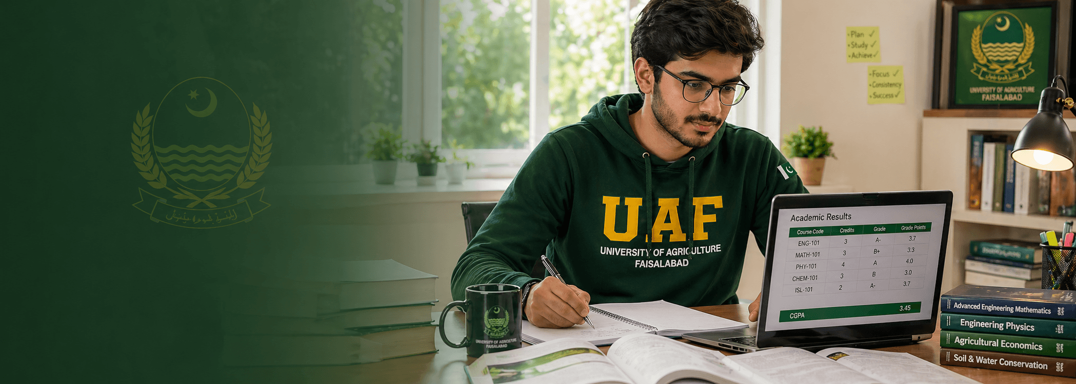 UAF student studying with determination to improve CGPA